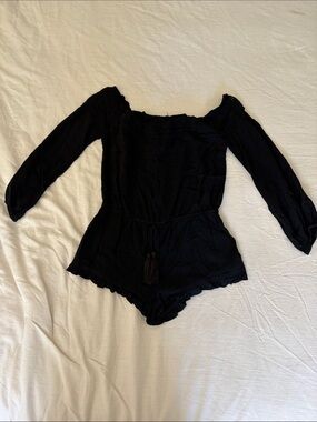 Mora Cheeky Black Off-Shoulder Long Sleeve One-Piece Romper/coverup
